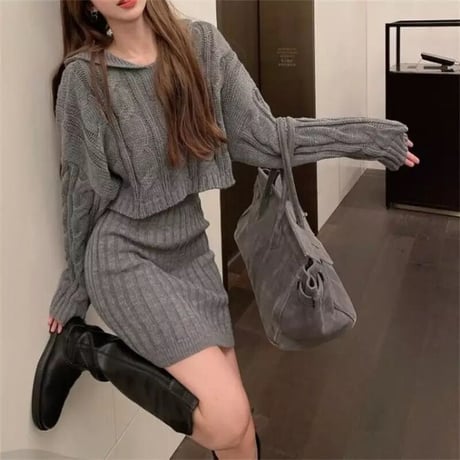 ケーブルフーディ ニットセットアップ 4色展開