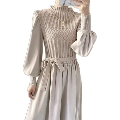 バブルスリーブ ニットワンピース 3色展開