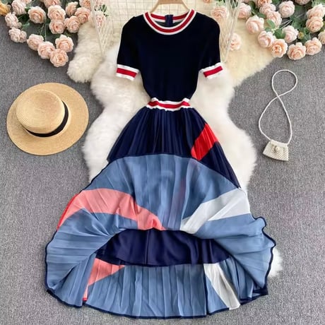 レッドラインニットシフォンワンピース 2色展開
