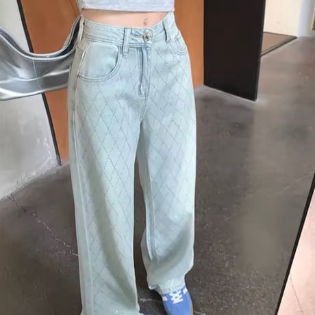 クロスラインストーンデニムパンツ