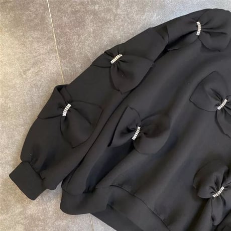 ビジューリボンステッチ スウェットトップス 2色展開