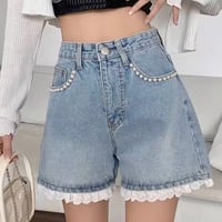 パールポケットレースヘムデニムパンツ