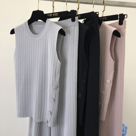 リブニットノースリーブパンツ セットアップ 4色展開