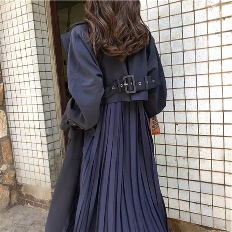 バックシフォンプリーツ トレンチコート 2色展開