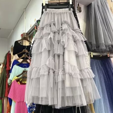 フリルカラー メッシュスカート 7色展開