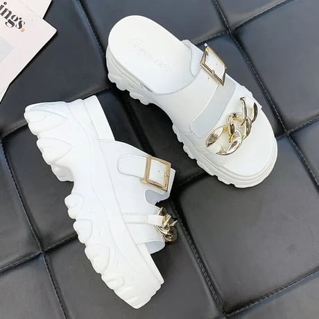 ゴールドチェーンバックル ハイソールサンダル 4色展開