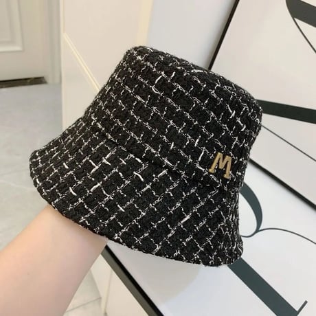 メタルゴールドロゴ ツイードバケットハット 2色展開