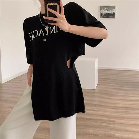 ウエストオープン ロゴオーバーTシャツ 2色展開