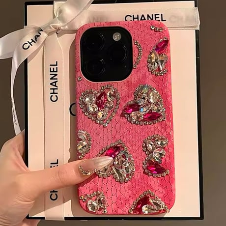 ビジューハートピンクパイソンiPhoneケース