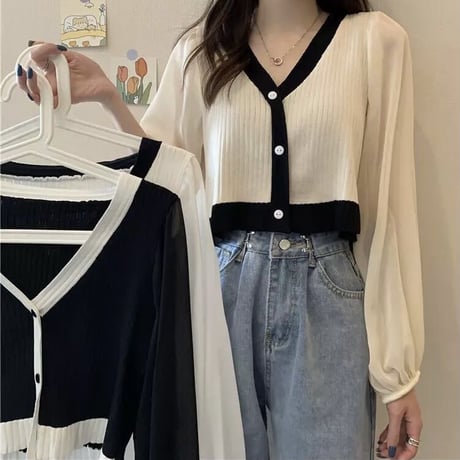 シフォンスリーブ ショートカーディガン 3色展開