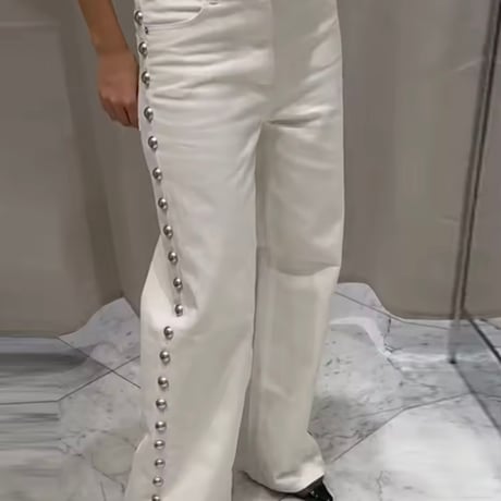 サイドリベットハイウエストデニムパンツ 2色展開