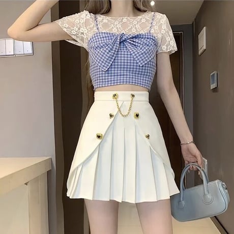 ゴールドチェーンモチーフ プリーツスカート 2色展開