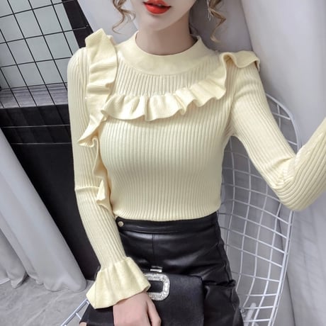 フリルリブニット トップス 4色展開