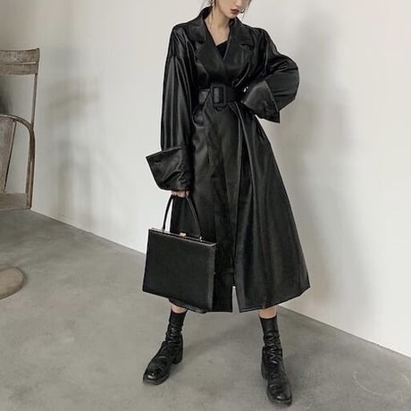 ロングスリーブ レザートレンチコート