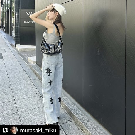 クロス ハイウエストデニムパンツ