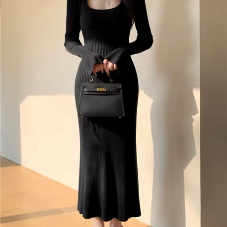 リブニットフィッシュテールワンピース 4色展開