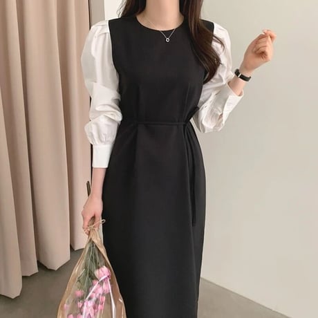 スリーブブラウス ワンピース 2色展開