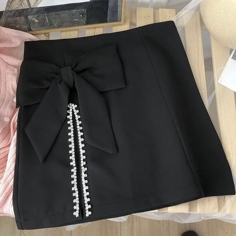 ビジューリボン ハイウエストスカート 2色展開