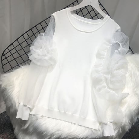 フラワーシースルースリーブ ニット 3色展開