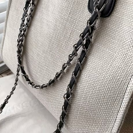 【3サイズ】レザーチェーンキャンバスバッグ 3色展開