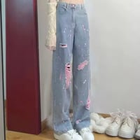 ピンクダメージペイントデニムパンツ