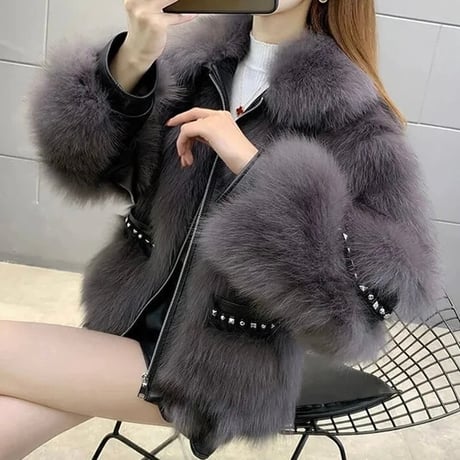 シルバースタッズ レザーラインファージャケット