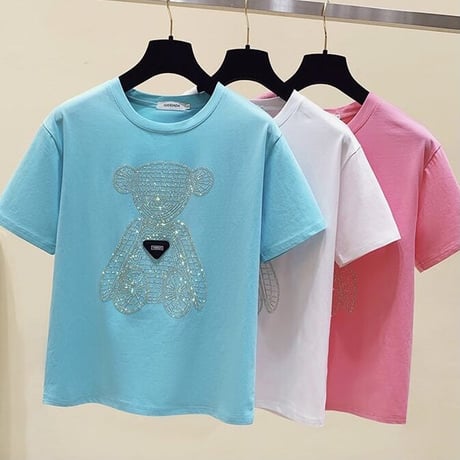 ラインストーンベアー タグTシャツ 3色展開
