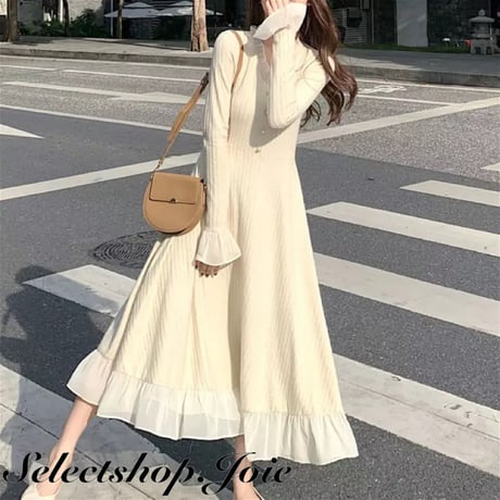 【ロング丈】シフォンヘム ラメワンピース 2色展開