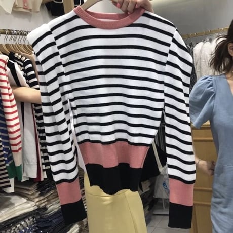 カラーストライプ ショートニット 3色展開