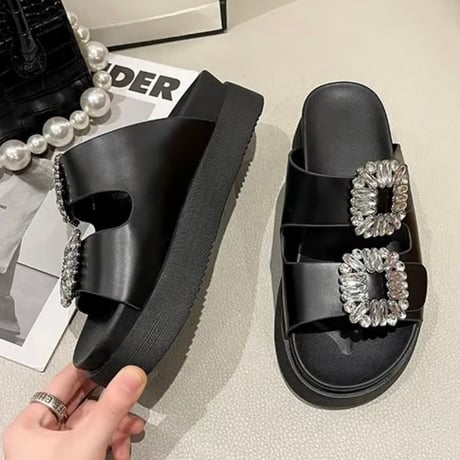 ダブルビジュー フラットサンダル 2色展開