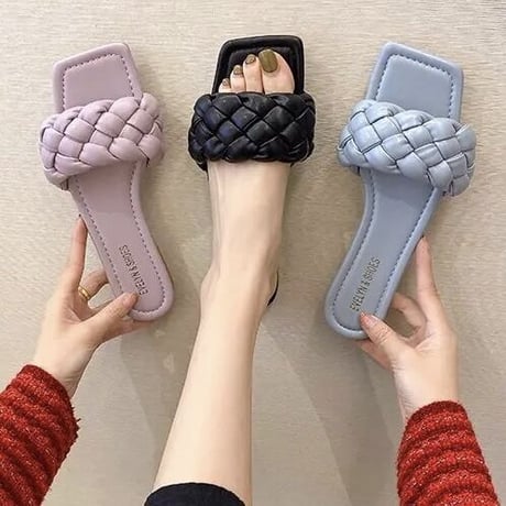 【Blue23.0cm即納】 クロップド フラットサンダル 4色展開