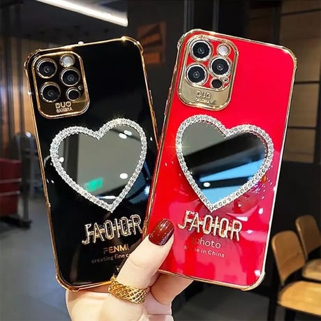 【即納あり】ビジューハートミラー iPhoneケース 5色展開