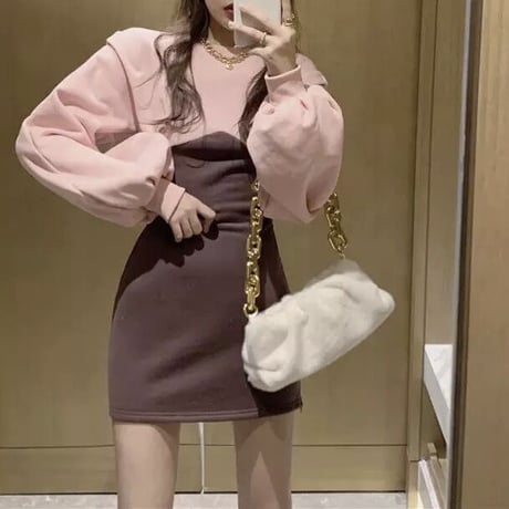 ランタンスリーブ ビスチェデザインワンピース 2色展開