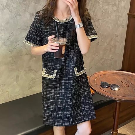 ツイード ミニワンピース 2色展開