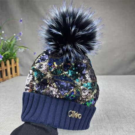 スパンコールファーニットキャップ 7色展開
