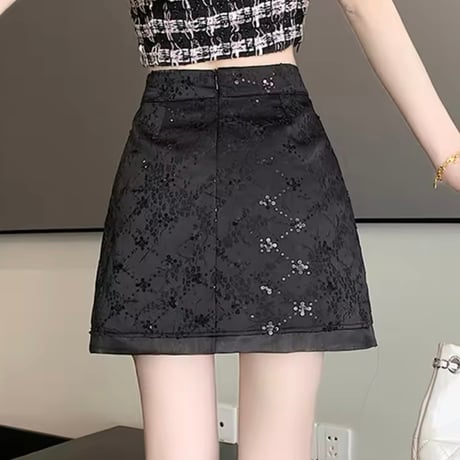 クロススパンコールハイウエストスカート 2色展開