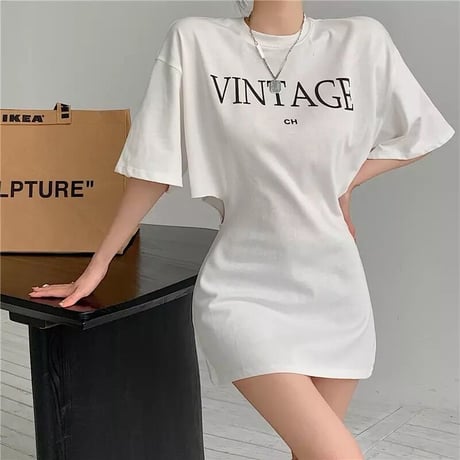 ウエストオープン ロゴオーバーTシャツ 2色展開