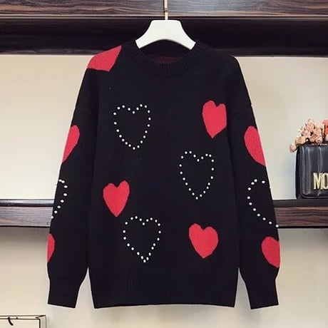 パールモチーフ ハートニット 3色展開