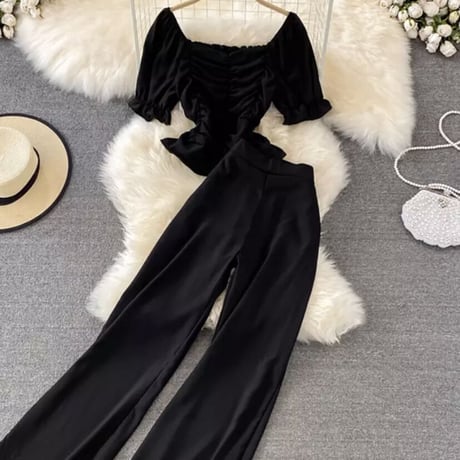 ギャザートップス パンツセットアップ 10色展開