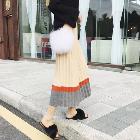 カラーライン プリーツニットスカート 3色展開