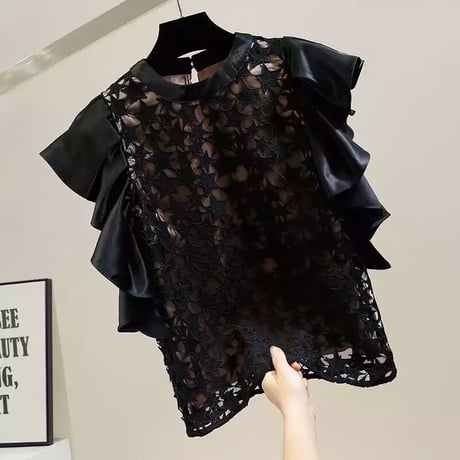 フリルスリーブ スターカットトップス 2色展開