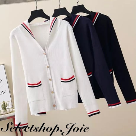 トリコロールカラー フーディカーディガン 3色展開