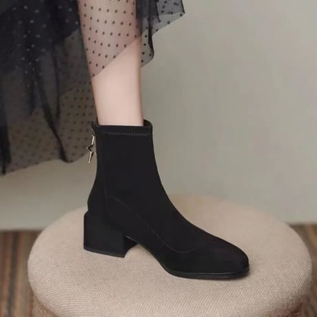 バックスタージッパー スエードショートブーツ 2色展開