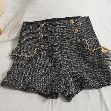 ゴールドチェーン ツイードショートパンツ 3色展開