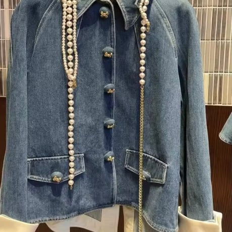 パールチェーンデニムジャケット