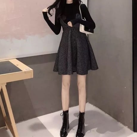 ストラップカットワンピース ニットセット 2色展開