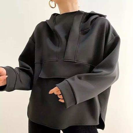 ワンカラーデザイン フーディトップス 2色展開