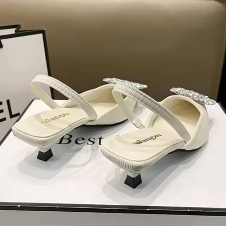 スクエアビジューアンクルストラップパンプス 3色展開