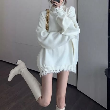 ハイネックフリンジ ルーズニット 2色展開