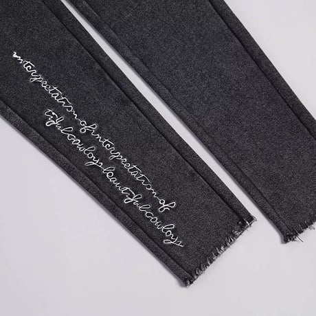 【裏起毛】レターステッチ スキニーデニムパンツ